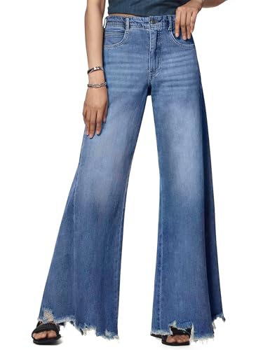 Fengbay Flared Jeans für Damen Wide Leg Baggy Stretch Bootcut Damenjeans Mid Rise Schlaghose Hosen Jeans Trendy