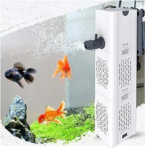 Leise Aquarium Innenfilter 4 in1 Aquarium Filter Pumpe, 500-1800L/H Aquarium Pumpe mit 2 Filterschwämmen Wasserpumpe Sauerstoff Belüftung Wave Maker für 20L-1500L Aquarien (6W 500L/H)