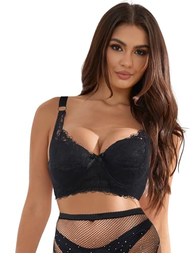 ohmydear Spitzen BH Damen mit Bügel Vollschalen Bügel BH ohne Polster Klassische BHS für Damen Komfort T Shirt BH Große Größen Schwarz 95D