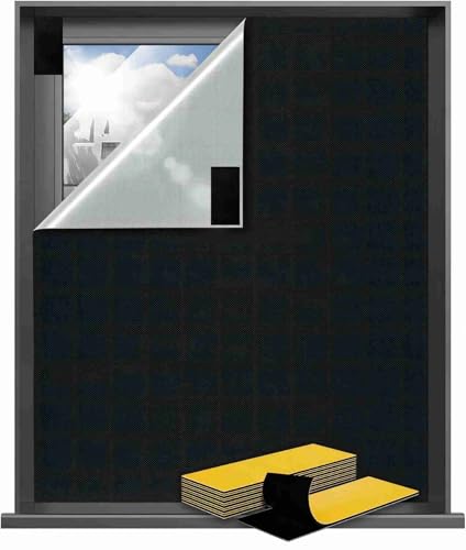 Fenster Verdunkelung - 100% Lichtblockierende Verdunklungsrollo Ohne Bohren,Dachfenster Verdunkelung mit Klettband Extra Stark, 420D Oxford Sonnenschutz Verdunklungsfolie Innen Ferdunklungsstoff 200cm