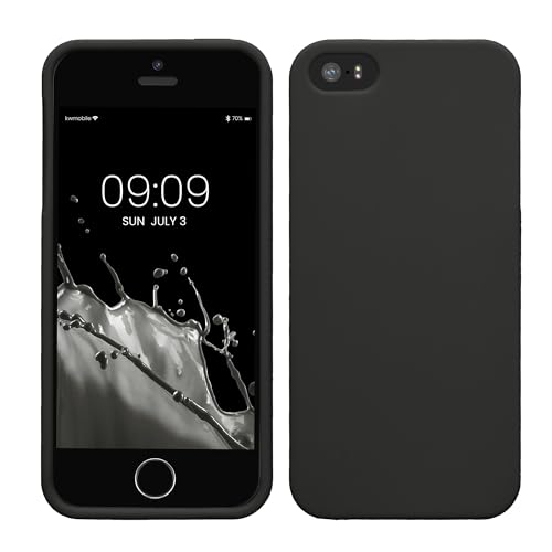 kwmobile Hülle kompatibel mit Apple iPhone SE (1.Gen 2016) / iPhone 5 / iPhone 5S Hülle - weiches TPU Silikon Case - Cover geeignet für kabelloses Laden - Schwarz matt