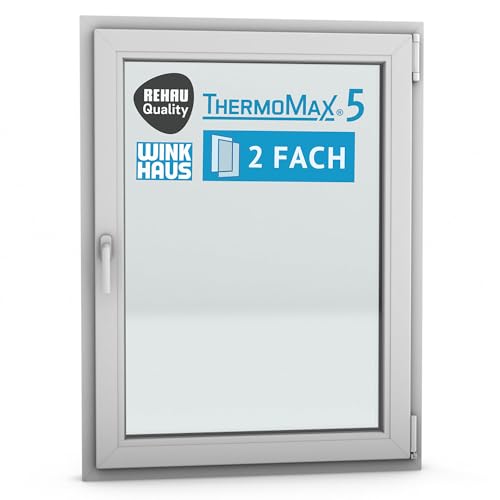 ThermoMax 5 Classic Kunststoff-Fenster, Uw-Wert 1,3, BxH: 90x120cm / 900x1200mm, DIN rechts (Griff links), mit 2-fach Wärme-Isolier-Verglasung, Winkhaus Sicherheitssystem & Rehau Profil