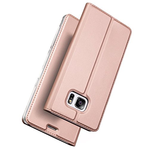 Verco Handyhülle für Galaxy S7 Edge, Premium Handy Flip Cover für Samsung Galaxy S7 Edge Hülle [integr. Magnet] Book Case PU Leder Tasche, Rosegold