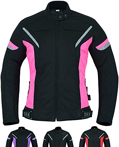 Damen motorradjacke mit protektoren für Sommer oder Winter - Textil wasserdicht motorroller motorrad bikerin mantel mit CE schutz rüstung (EN 1621-1) - Schwarz Rosa - M