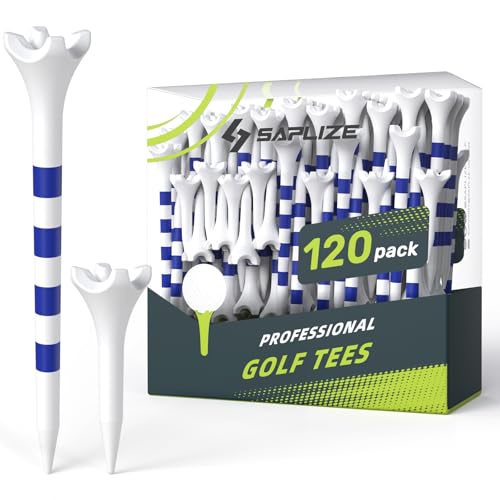 SAPLIZE Golf Tees Plastik 120 Stück (83mm, 100 Abschlagtees für Driver + 20 Tees für Eisen/Hybridschläger), Ultra haltbare und stabile Golf Tees, Reduziert Reibung und seitliche Golf Tees Kunststoff