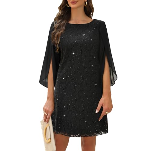 COOAN Damen Formales Festliche Kleid Hochzeitsgäste Kleider Cocktail Spitze Pailletten Evening