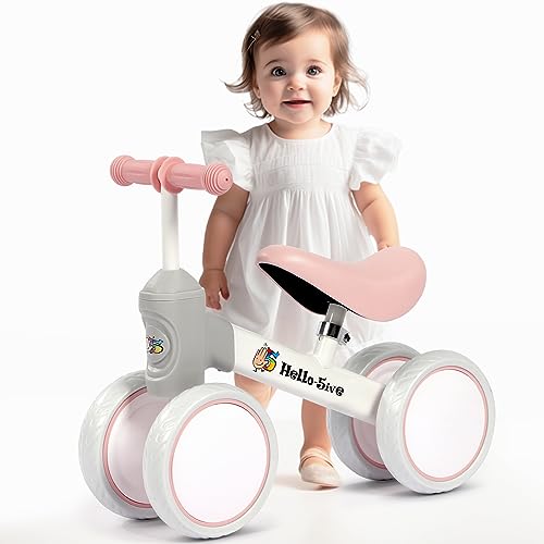 Hello-5ive Kinder Laufrad ab 1 Jahr, Lauflernrad Spielzeug für 12-36 Monate Baby, 4 Rädern Baby Lauflernrad für Jungen und Mädchen, Erstes Fahrrad ohne Pedal Geburtstag Geschenk