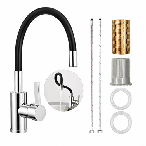 NARYVORA Wasserhahn Küche Flexibler, 360° Drehbar Küchenarmatur mit Flexibler Auslauf, Einhebel Edelstahl Spültischarmatur mit Wasserspar Aerator, Kitchen Tap Schwarz