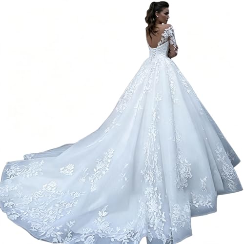 Brautkleider A-Line Brautkleider Spitzen Applikationen Langarmes Vintage Elegante Weiße Kleider Prinzessin Hochzeitskleid Angepasst