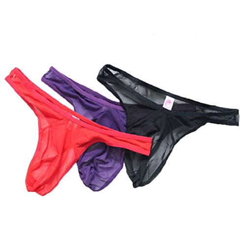 KHUFUZI Herren 3 Farben Pack Mesh Tangas Dessous Atmungsaktive Slips Sexy Unterwäsche Durchsichtige heiße Unterhose Geschenk für Freund