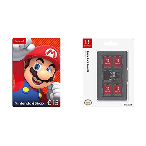 Nintendo eShop Card | 15 EUR Guthaben | Download Code & HORI Game Card Schutzh√ºlle [Nintendo Switch] schwarz