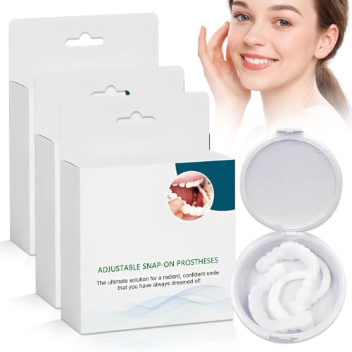 3 Paar Zahnersatz Zum Aufstecken, Veneers Zähne Zum Aufstecken, Zahnersatz Provisorischer Zähne für Temporäre Zahnaufhellung, Weich und Passgenau, Einschließlich Ober- und Unterkiefer