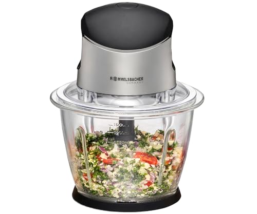ROMMELSBACHER Multi Zerkleinerer MZ 500 – kraftvoller Motor, 4-flügeliges Spezialmesser aus Edelstahl, 1,5 Liter Glasbehälter, schwarz/Chrom gebürstet, 500 Watt
