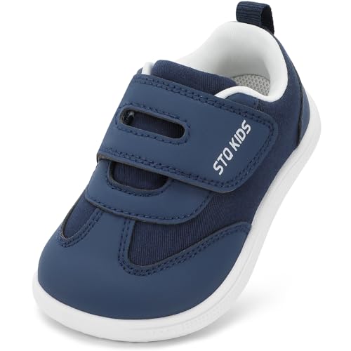 STQ KIDS Barfussschuhe Kinder Breite Leicht Turnschuhe Jungen Barfußschuhe Kleinkind Sneaker Kinderschuhe Sportschuhe Draußen Schuhe Navy 23 EU/T7 Weit