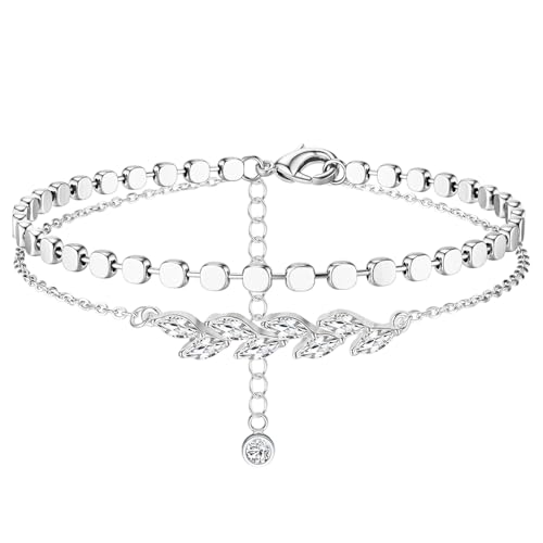 Fonyiunce Fußkettchen für Damen Silber 925 Layered Fussketten für Frauen S-ilber 925 Wasserdicht Fußkette Damen Schmetterling Herz Perlen CZ Fusskettchen Silber 925 Dame Sommer Strand Schmuck Geschenk