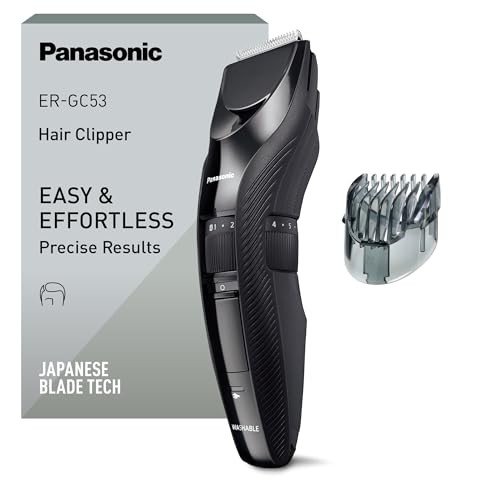 Panasonic ER-GC53K503 Haarschneider für Männer, tragbarer, kabelloser, wasserdichter Trimmer, 19 Längeneinstellungen, 1 Aufsatz, kabelloser & kabelgebundener Betrieb, Schwarz