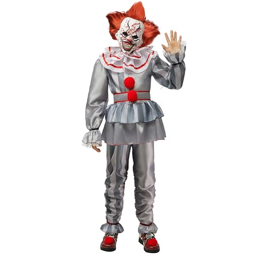 Spooktacular Creations Gruseliges Clown-Kostüm für Jungen, gruseliges Halloween-Kostüm für Kinder, Killer-Clown-Kostüm für Jungen-L