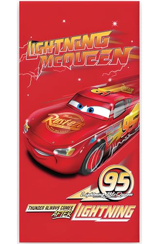BrandMac Disney Cars Lightning McQueen Strand- und Badetuch 70x140cm, 100% Baumwolle | Weiches & saugfähiges Bade- und Schwimmtuch für Kinder | Offizielles Disney Cars Handtuch | Ideal für Strand, Bad