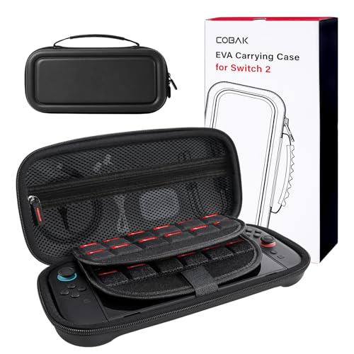 CoBak Tragetasche mit großem Fassungsvermögen für Nintendo Switch 2 (2025) – 3-in-1 Zubehörset mit 2 schutzglas, 2 Daumengriff, und 1 tragbaren Hartschalen-Reiseetui Aufbewahrung, Schwarz