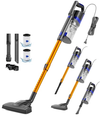 VACTechPro 60KPa/680W/7M Staubsauger, Staubsauger mit Kabel Con 800ML Pattumiera, Stielstaubsauger mit Kabel Con Design a Doppia Maniglia, Vacuum Cleaner per Pavimenti Duri, Orange