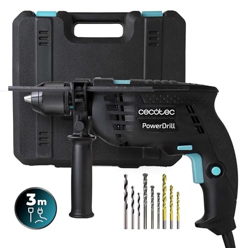 Cecotec Bohrmaschine mit Schlagfunktion PowerDrill 850 EasyAdjust, 850 W, 46.000 Schläge pro Minute, 4800 U/min, extra langes Kabel 3 m, 13 mm Schnellspannbohrfutter, komplett ausgestattet