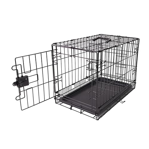 Amazon Basics Zusammenklappbarer Hundekäfig aus Metalldraht mit Bodenschale, Einzeltür, Schwarz, L 76 x B 48 x H 53 cm