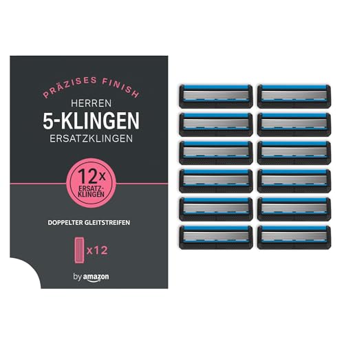 by Amazon Ersatzklingen für 5-Klingen-Rasierer für Herren, 12er-Pack, doppelte Gleitfunktion für empfindliche Haut