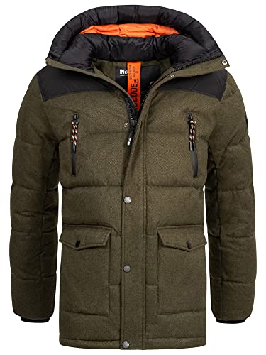 Indicode Herren Krem Winterjacke mit Kapuze | Herrenjacke Jacke Steppjacke Männer Army, M