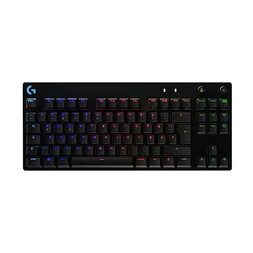 Logitech G PRO Mechanische Gaming-Tastatur – Portable Tenkeyless Design, abnehmbares Micro-USB-Kabel, GX Blue Clicky Switches, LIGHTSYNC RGB Backlit Keys, QWERTZ Deutsch, PC,Mac - Schwarz