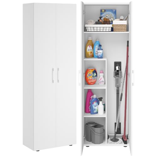 Bellamio Apol Besenschrank 176x33x60 cm, Weiß mit Staubsaugerfach