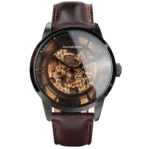 FORSINING Automatik Uhr Herren, Herrenuhr Automatik, Skelett Zifferblatt und Lederband Doppelseite Hollow Out Watch for Men