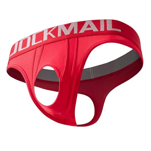 JOCKMAIL Herren String Tanga Sexy Unterwäsche für Mann Cut Out Atmungsaktiv T-Back G-Strings (DE/NL/SE/PL, Alphanumerisch, L, Regular, Regular, Rot)