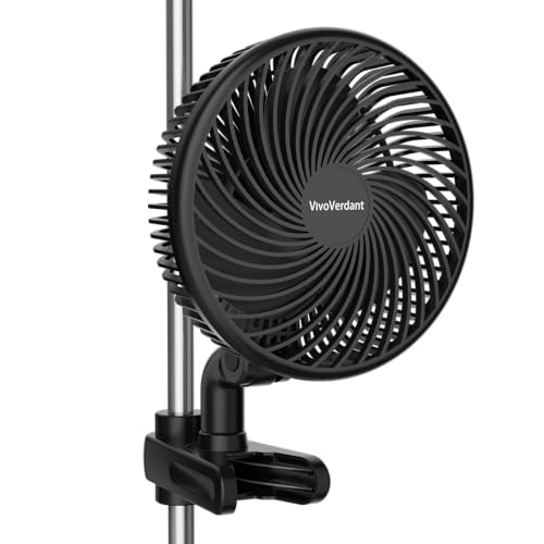 VivoVerdant Grow Ventilator Oszillierend mit Clip, 10 Stufen Klemmventilator, 330 CFM Umluftventilator leise, EC-Motor 11W für Growzelt & Growbox, schwarz