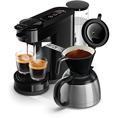 Philips Senseo Switch Pad- und Filterkaffeemaschine, 2-in-1-Brühtechnologie, 1-Liter-Wasserbehälter, 7 Tassen in einem Durchgang, Klavierlackschwarz (HD6592/64)