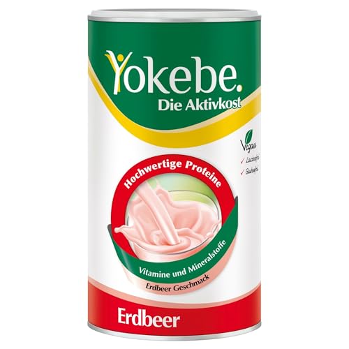 YOKEBE Erdbeer – Diätshake zum Abehmen – glutenfrei, laktosefrei und vegan – Mahlzeitersatz zur Gewichtsabnahme mit hochwertigen Proteinen – Erdbeer-Geschmack – 500 g