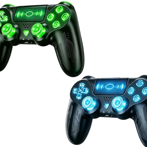 Bonacell 2 Pack Wireless Controller für PS4/Pro/Slim/PC, mit RGB Lighting, Turbo, Dual Vibration, 6-Achsen Gyro Sensor, Touchpanel, 3,5-mm-Audiobuchse