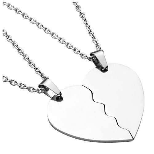 PiercingJak 2 Stücke Edelstahl 32mm Zwei halbes Herz Anhänger Halskette Freundschaftsketten Partner-Anhänger mit 24
