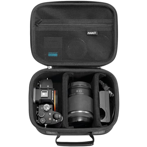RAIACE Hartschalenetui kompatibel mit der Sony Alpha 7 II III IV/7R V Kamera, für Nikon, Canon, Pentax und mehr. Netzfach für Ladegerät, Kabel, Karten und Zubehör. (Nur Etui) – Schwarz