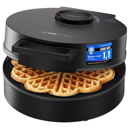 Clatronic® Waffeleisen Herzform | mit Antihaftbeschichtung | stufenloser Regler für Bräunung nach Wunsch | Waffle Maker | Herzwaffeleisen 1200 W | WA 3832 schwarz