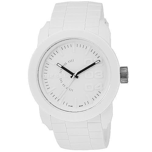 Diesel Herrenuhr Double Down S44, Dreizeigeruhrwerk, 44 mm Gehäuse aus weißem Polycarbonat mit Silikonarmband, DZ1436