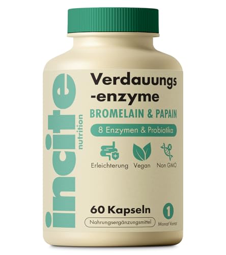 Verdauungsenzyme | Digestive Enzyme Supplement | Enzym Komplex mit 8 Enzymen & Probiotika | 60 vegane Kapseln 1 Monate | Unterstützung der Darmgesundheit, gegen Blähbauch für Frauen