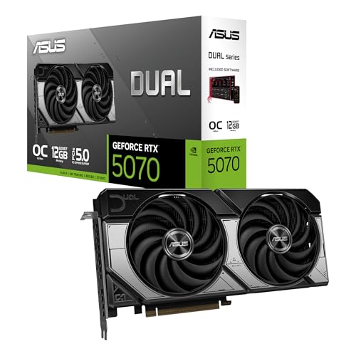 ASUS Dual GeForce RTX 5070 12GB GDDR7 OC Edition Gaming Grafikkarte (NVIDIA Blackwell Architektur und DLSS 4, 2,5-Slot Design, SSF, PCIe 5.0, 3X DisplayPort 2.1b, 1x HDMI 2.1b, DUAL-RTX5070-O12G)