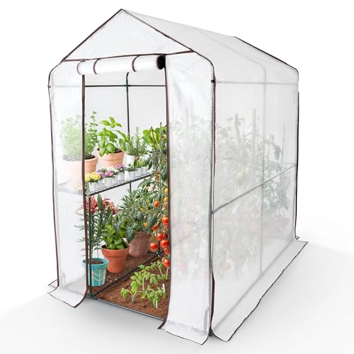 Arebos Premium Foliengewächshaus Gewächshaus mit 2 Ebenen - 120 x 186 x 190 cm Treibhaus mit Ablagen - Platzsparend, Hochwertiges Anzuchthaus Garten Balkon Stabil & Einfach zu Montieren