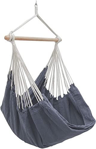 AMANKA XXL Hängesessel Grau 185x130 cm belastbar bis 150kg - Schwebesessel für Garten, Balkon & Terrasse Erwachsene & Jugendliche – Indoor & Outdoor Hängestuhl aus Baumwolle