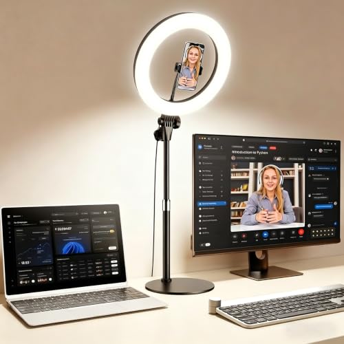Ringlicht mit Stativ,Ring Light Tisch Selfie Licht Ringleuchte Lichtring,10.5 Zoll 3 Lichtfarben LED Ring Licht Handy stativ mit licht für Videokonferenz