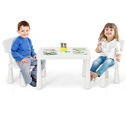 COSTWAY 3 TLG. Kindersitzgruppe, Kindertischgruppe, Kindertisch mit 2 Stühlen, Kindermöbel aus Kunststoff, Kinder Tischset für Kindergarten und Kinderzimmer (Weiß)