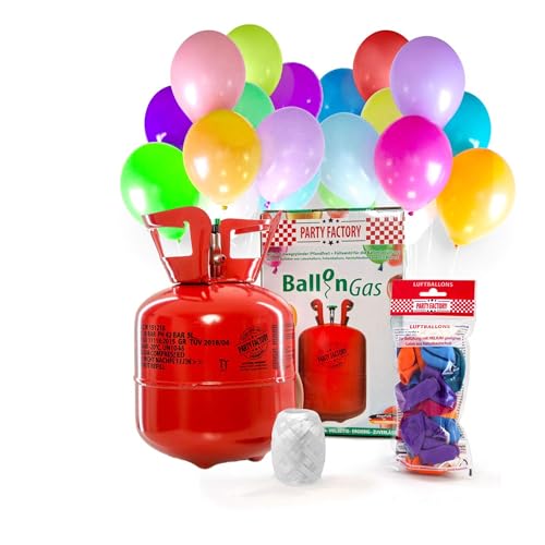 Helium Ballongas für 20 Ballons inkl. Ballons | Heliumflasche 140L Gasfüllung Folienballons Luftballons | Party Hochzeit