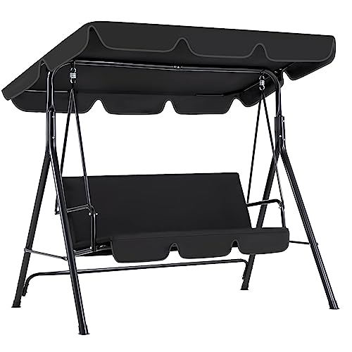 YODOLLA 3-Sitzer Hollywoodschaukel mit verstellbarem Vordach, Gartenschaukel mit abnehmbarem Kissen und Schatten mit Anti-Rutsch-Füßen, 172x112x150 cm, Verandaschaukel für Garten, Poolside (Schwarz)