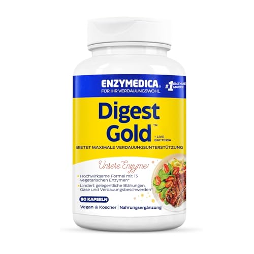 Enzymedica - Digest Gold + Probiotische Bakterien, schnell wirkende Enzym-Formel, reduziert Gase und Blähungen, verbessert die Nährstoffaufnahme und Energie, glutenfrei, milchfrei, 90 Kapseln