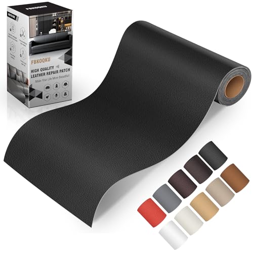 FBKOQKU Leder Reparatur Kit - Schwarz, Kunstleder Selbstklebend, 10 x 200cm, Für Möbel, Sofa, Autositze, Taschen